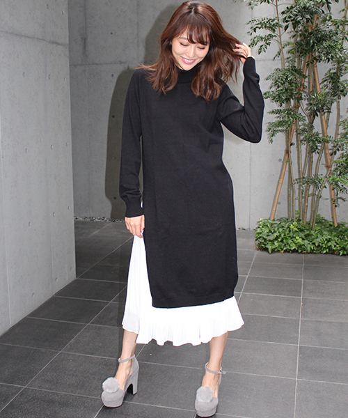 MICOAMERI（ミコアメリ）の「タートルニットプリーツコンビワンピース（ワンピース・レディース・グレー/ブラック/ホワイト/ピンク・FREE）」の15枚目の写真