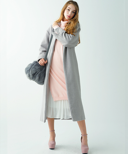 MICOAMERI（ミコアメリ）の「タートルニットプリーツコンビワンピース（ワンピース・レディース・グレー/ブラック/ホワイト/ピンク・FREE）」の10枚目の写真