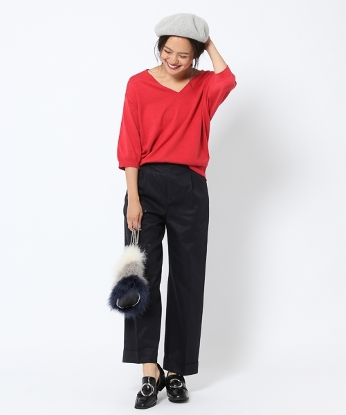 laboratory work（ラボラトリーワーク）の「抜け感ゆるVニット（ニット/セーター・レディース・杢グレー/オフホワイト/ブラック/レッド/グリーン・MEDIUM）」の14枚目の写真