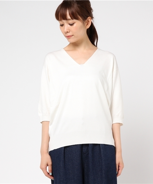 laboratory work（ラボラトリーワーク）の「抜け感ゆるVニット（ニット/セーター・レディース・杢グレー/オフホワイト/ブラック/レッド/グリーン・MEDIUM）」の6枚目の写真