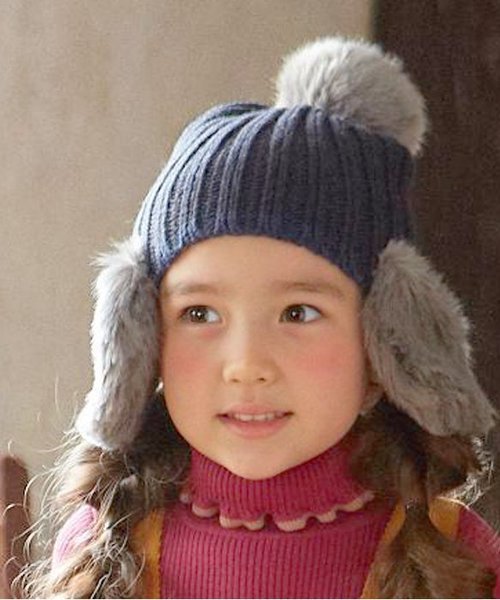 apres les cours（アプレレクール）の「イヤーマフニット帽（ニットキャップ/ビーニー・キッズ・ブラック/ブラウン/ネイビー/ピンク・50/54/58）」の3枚目の写真