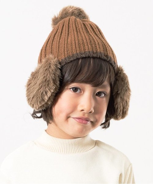 apres les cours（アプレレクール）の「イヤーマフニット帽（ニットキャップ/ビーニー・キッズ・ブラック/ブラウン/ネイビー/ピンク・50/54/58）」の2枚目の写真