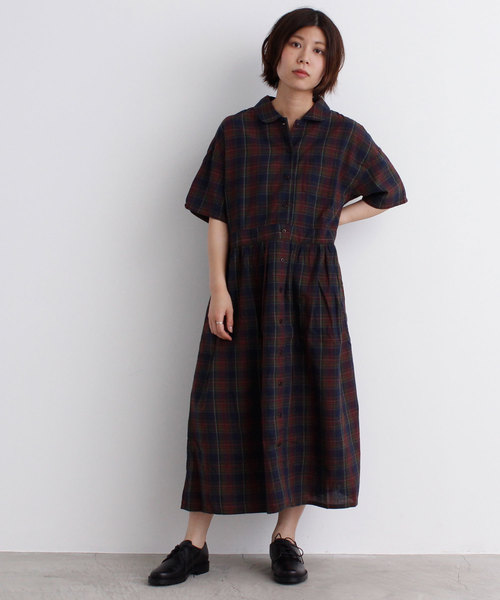 Par Ici パーリッシィ の マドラスチェック 丸衿ワンピース シャツワンピース Wear