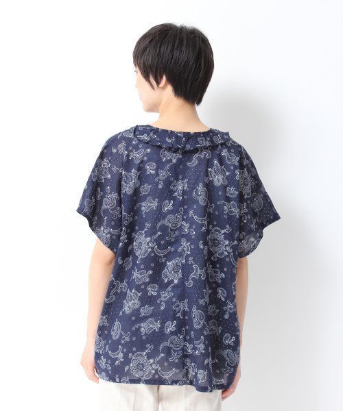 GLOBAL WORK(グローバルワーク)の「【GLOBAL WORK】フロントフリルチュニック(シャツ/ブラウス・レディース・ネイビー/ホワイト/ブルー・LARGE/MEDIUM)」の5枚目の写真
