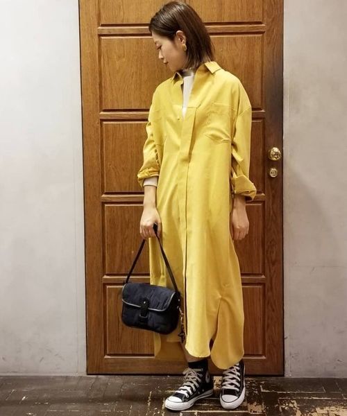 Editt by YECCA VECCA(エディットバイイェッカヴェッカ)の「P.オーバーシャツワンピース(ワンピース・レディース・ブラウン/カーキ/イエロー・FREE)」の3枚目の写真