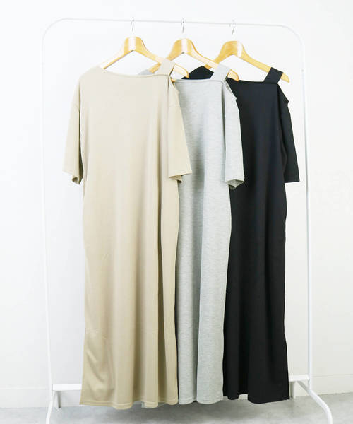 reca（レカ）の「スリット入り ワンショルダーワンピース（ワンピース・レディース・グレイッシュベージュ/ブラック/グレー/ブラック系その他/ベージュ系その他・M/FREE）」の6枚目の写真
