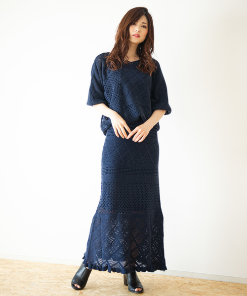 ROGER AND RAW（ロジャーアンドロウ）の「Roger&Raw/透かし切替ロングSK（スカート・レディース・ブラック/ベージュ/ネイビー/コーラル・M）」の10枚目の写真