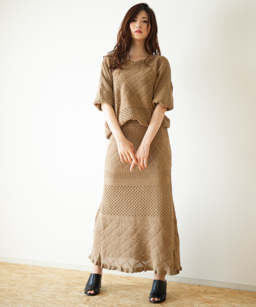 ROGER AND RAW（ロジャーアンドロウ）の「Roger&Raw/透かし切替ロングSK（スカート・レディース・ブラック/ベージュ/ネイビー/コーラル・M）」の7枚目の写真