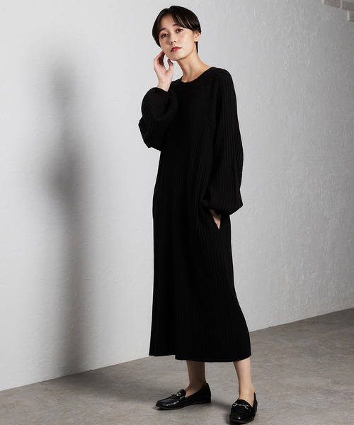 An3pocket(アンポケット)の「ポケット付きニットワンピース(着丈短め/着丈長め)(ワンピース)」|ブラック