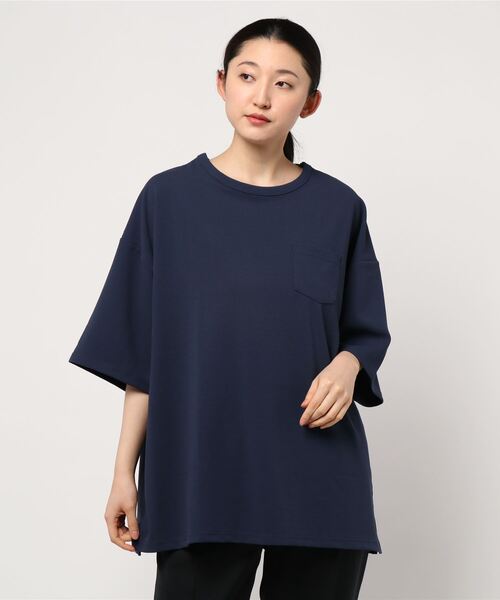 Bling Leads（ブリングリーズ）の「/梨地　ビッグシルエット半袖Tシャツ/（Tシャツ/カットソー・レディース・チャコールグレー/ネイビー/ブラウン/ブラック/ベージュ/ブルー/グレイッシュベージュ/チャコール/ホワイト/ライトグレー/ミント・MEDIUM/LARGE）」の11枚目の写真