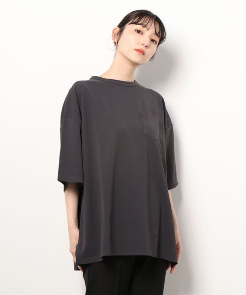 Bling Leads（ブリングリーズ）の「/梨地　ビッグシルエット半袖Tシャツ/（Tシャツ/カットソー・レディース・チャコールグレー/ネイビー/ブラウン/ブラック/ベージュ/ブルー/グレイッシュベージュ/チャコール/ホワイト/ライトグレー/ミント・MEDIUM/LARGE）」の15枚目の写真