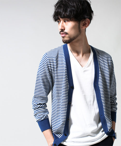 NANO universe（ナノユニバース）の「EXファインメリノボーダーカーデ（カーディガン/ボレロ・メンズ・ブラック/ターコイズブルー/ネイビー・X-LARGE/SMALL/LARGE/MEDIUM）」の3枚目の写真