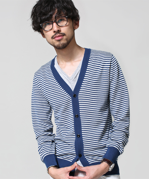 NANO universe（ナノユニバース）の「EXファインメリノボーダーカーデ（カーディガン/ボレロ・メンズ・ブラック/ターコイズブルー/ネイビー・X-LARGE/SMALL/LARGE/MEDIUM）」の10枚目の写真