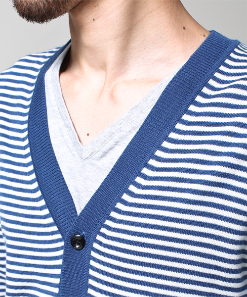 NANO universe（ナノユニバース）の「EXファインメリノボーダーカーデ（カーディガン/ボレロ・メンズ・ブラック/ターコイズブルー/ネイビー・X-LARGE/SMALL/LARGE/MEDIUM）」の9枚目の写真