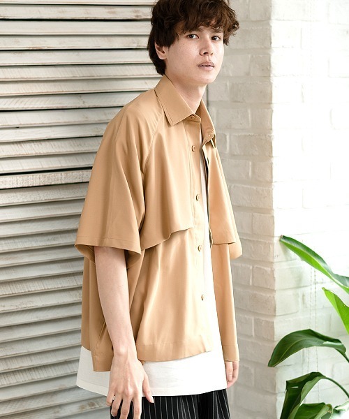 UP START（アップスタート）の「トレンチデザインビッグシャツ（シャツ/ブラウス・メンズ・ブラック/ベージュ/グリーン・MEDIUM/LARGE/X-LARGE）」の2枚目の写真