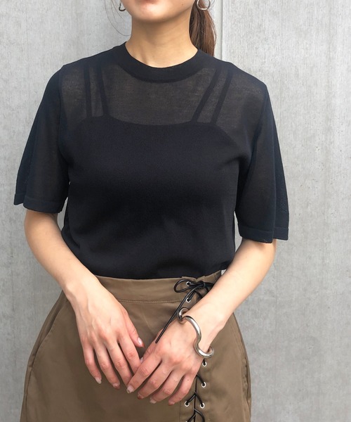 &g'aime(アンジェム)の「【&g'aime】シアーハーフスリーブニット(ニット/セーター・レディース・ブラック/ブラウン/ベージュ/カーキ・FREE)」の8枚目の写真