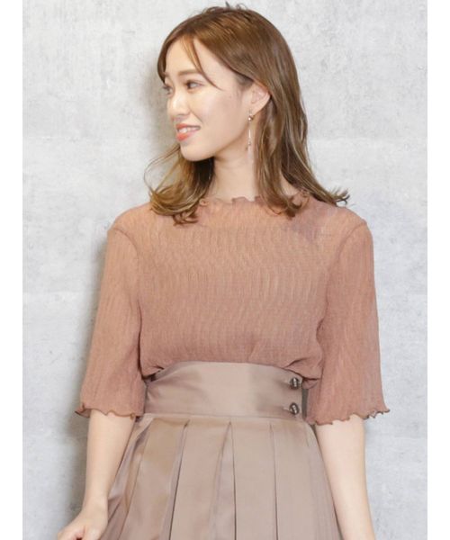 dazzlin（ダズリン）の「シアーハーフスリーブコンビトップス（シャツ/ブラウス・レディース・オフホワイト/グレー/グリーン/ブラウン・FREE）」の4枚目の写真