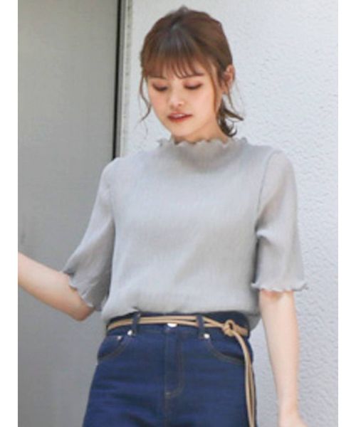 dazzlin（ダズリン）の「シアーハーフスリーブコンビトップス（シャツ/ブラウス・レディース・オフホワイト/グレー/グリーン/ブラウン・FREE）」の3枚目の写真