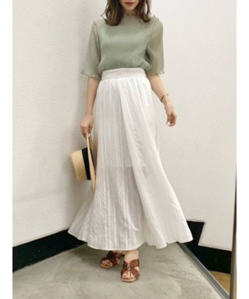 dazzlin（ダズリン）の「シアーハーフスリーブコンビトップス（シャツ/ブラウス・レディース・オフホワイト/グレー/グリーン/ブラウン・FREE）」の5枚目の写真