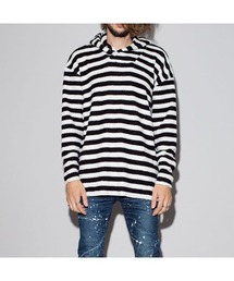 【NO ID.】Bicule Lamb Pile Border Big Pullover Parka / ビキューレ ラム パイル ボーダー ビッグ プルオーバー パーカ