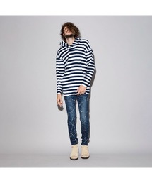 【NO ID.】Bicule Lamb Pile Border Big Pullover Parka / ビキューレ ラム パイル ボーダー ビッグ プルオーバー パーカ