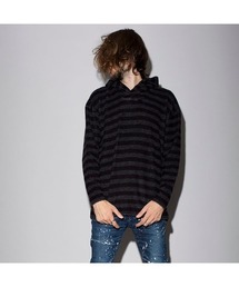 【NO ID.】Bicule Lamb Pile Border Big Pullover Parka / ビキューレ ラム パイル ボーダー ビッグ プルオーバー パーカ