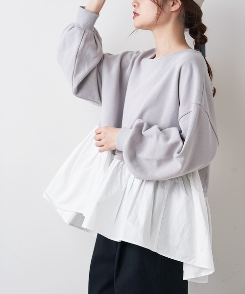 PUAL CE CIN（ピュアルセシン）の「【Du noir・WEB限定】1枚で可愛く着られる。プルオーバー（Tシャツ/カットソー・レディース・ホワイト/ブラック/グレー・FREE）」の3枚目の写真