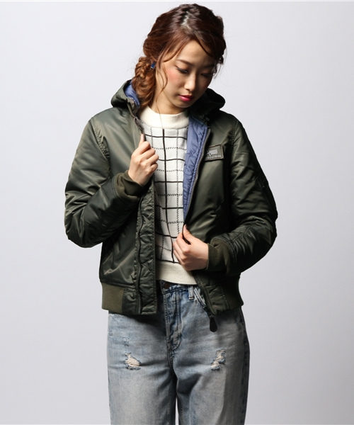 ROSE BUD(ローズバッド)の「S-LJ-14204 HOODED MA-1(ブルゾン・レディース・オリーブドラブ/ネイビー・MEDIUM/SMALL)」の1枚目の写真