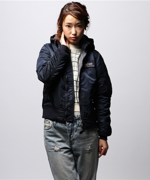 ROSE BUD(ローズバッド)の「S-LJ-14204 HOODED MA-1(ブルゾン・レディース・オリーブドラブ/ネイビー・MEDIUM/SMALL)」の2枚目の写真