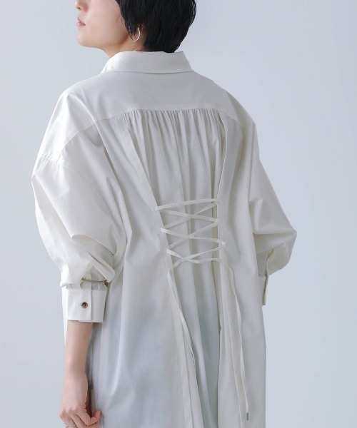 Bou Jeloud(ブージュルード)の「2wayロングシャツワンピース(ワンピース・レディース・ベージュ/オフホワイト/ブルー・38)」の16枚目の写真