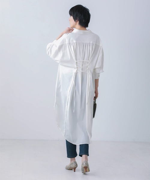 Bou Jeloud(ブージュルード)の「2wayロングシャツワンピース(ワンピース・レディース・ベージュ/オフホワイト/ブルー・38)」の13枚目の写真