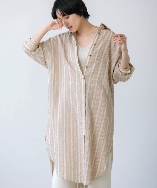 Bou Jeloud(ブージュルード)の「2wayロングシャツワンピース(ワンピース・レディース・ベージュ/オフホワイト/ブルー・38)」の8枚目の写真