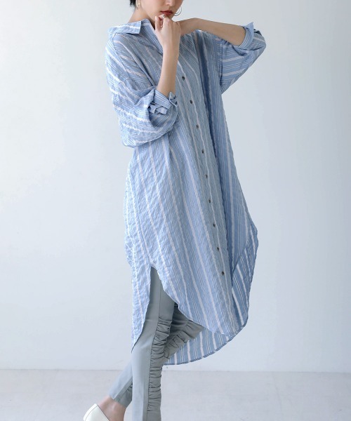 Bou Jeloud(ブージュルード)の「2wayロングシャツワンピース(ワンピース・レディース・ベージュ/オフホワイト/ブルー・38)」の14枚目の写真