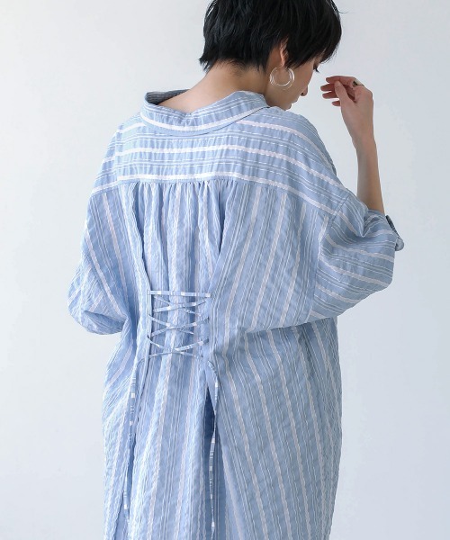 Bou Jeloud(ブージュルード)の「2wayロングシャツワンピース(ワンピース・レディース・ベージュ/オフホワイト/ブルー・38)」の6枚目の写真