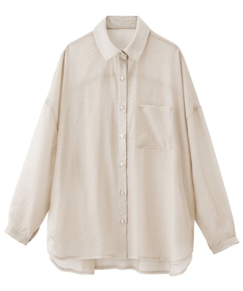 GeeRA（ジーラ）の「ロングスリーブシアーシャツ（シャツ/ブラウス・レディース・パープル/グリーン/ベージュ・MEDIUM/LARGE/XX-LARGE/X-LARGE）」の5枚目の写真