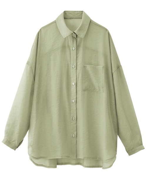 GeeRA（ジーラ）の「ロングスリーブシアーシャツ（シャツ/ブラウス・レディース・パープル/グリーン/ベージュ・MEDIUM/LARGE/XX-LARGE/X-LARGE）」の6枚目の写真