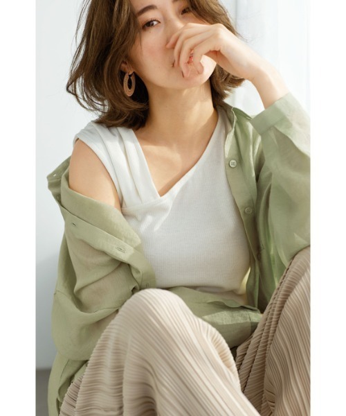 GeeRA（ジーラ）の「ロングスリーブシアーシャツ（シャツ/ブラウス・レディース・パープル/グリーン/ベージュ・MEDIUM/LARGE/XX-LARGE/X-LARGE）」の16枚目の写真