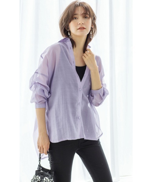 GeeRA（ジーラ）の「ロングスリーブシアーシャツ（シャツ/ブラウス・レディース・パープル/グリーン/ベージュ・MEDIUM/LARGE/XX-LARGE/X-LARGE）」の17枚目の写真