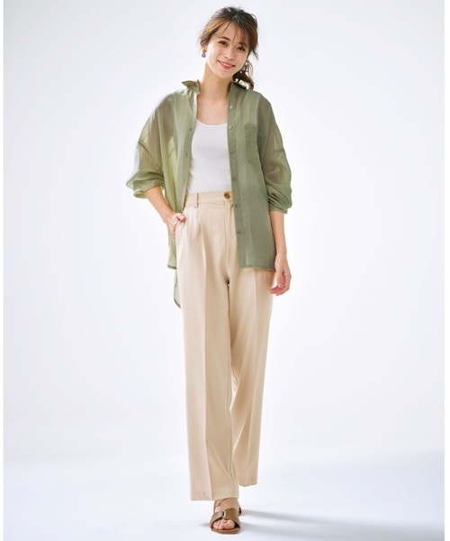 GeeRA（ジーラ）の「ロングスリーブシアーシャツ（シャツ/ブラウス・レディース・パープル/グリーン/ベージュ・MEDIUM/LARGE/XX-LARGE/X-LARGE）」の14枚目の写真