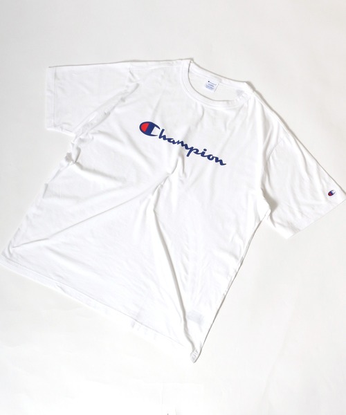 セール トップス 袖ワッペンtシャツ 大きいサイズ Tシャツ カットソー Champion チャンピオン のファッション スプリクトロゴ Champion チャンピオン