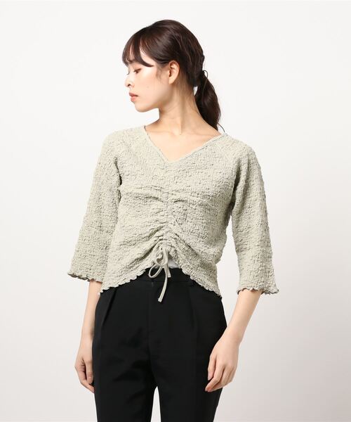 RETRO GIRL（レトロガール）の「ワッシャードロストTee（Tシャツ/カットソー・レディース・ライトグレー/ブラック/オフホワイト/グリーン・FREE）」の13枚目の写真