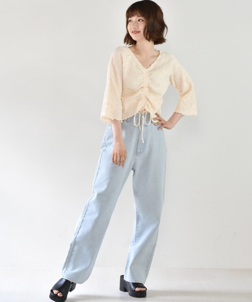 RETRO GIRL（レトロガール）の「ワッシャードロストTee（Tシャツ/カットソー・レディース・ライトグレー/ブラック/オフホワイト/グリーン・FREE）」の5枚目の写真