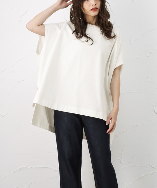 100% ORGANIC COTTON(100パーセントオーガニックコットン)の「ポンチョシルエット 半袖Tシャツ(Tシャツ/カットソー・レディース・サックスブルー/ブラック/ブラウン/ホワイト・フリー)」の1枚目の写真
