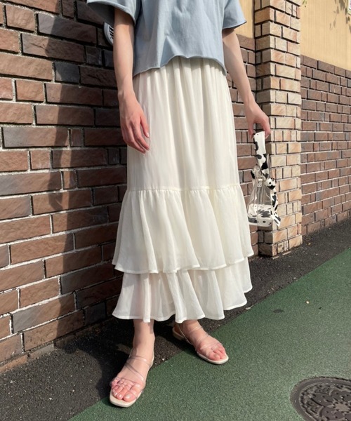 one after another NICE CLAUP(ワンアフターアナザーナイスクラップ)の「【Web限定】ラッフルスカート(スカート・レディース・アイボリー/ブラック系その他/アニマル・FREE)」の4枚目の写真