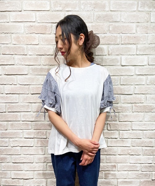 axes femme(アクシーズファム)の「ボリューム袖カットチュニ(Tシャツ/カットソー・レディース・キナリ/チャコール/ミント・MEDIUM)」の1枚目の写真