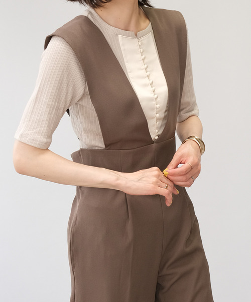 ＡＮＤＪ（アンドジェイ）の「ランダムリブ異素材切替ブザムトップス（Tシャツ/カットソー・レディース・アイボリー/グレイッシュベージュ/ブルー・M）」の4枚目の写真