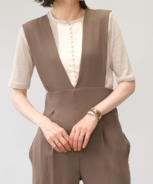 ＡＮＤＪ（アンドジェイ）の「ランダムリブ異素材切替ブザムトップス（Tシャツ/カットソー・レディース・アイボリー/グレイッシュベージュ/ブルー・M）」の5枚目の写真