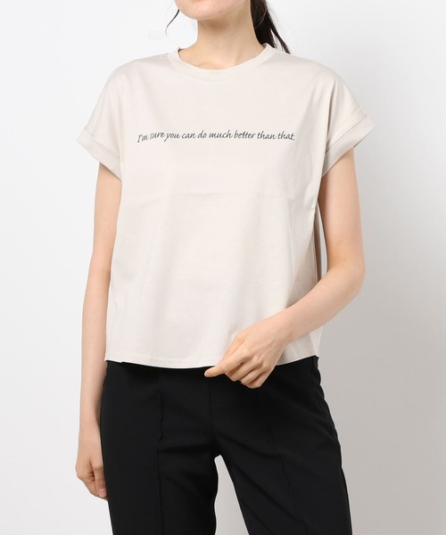 Lui's（ルイス）の「メッセージプリントフレンチTシャツ（Tシャツ/カットソー・レディース・ホワイト/ブラック/ベージュ・FREE）」の3枚目の写真