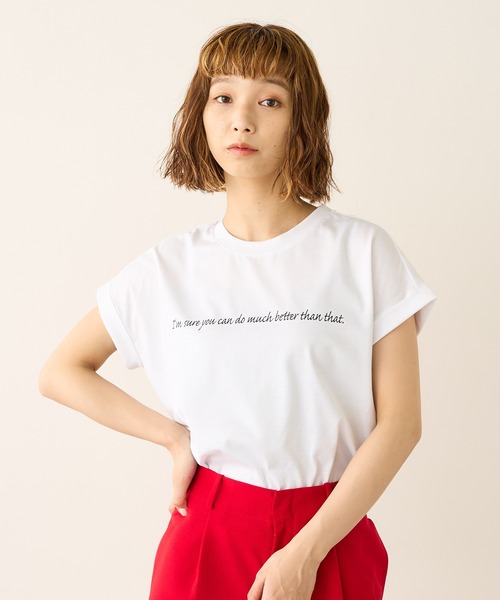 Lui's（ルイス）の「メッセージプリントフレンチTシャツ（Tシャツ/カットソー・レディース・ホワイト/ブラック/ベージュ・FREE）」の2枚目の写真