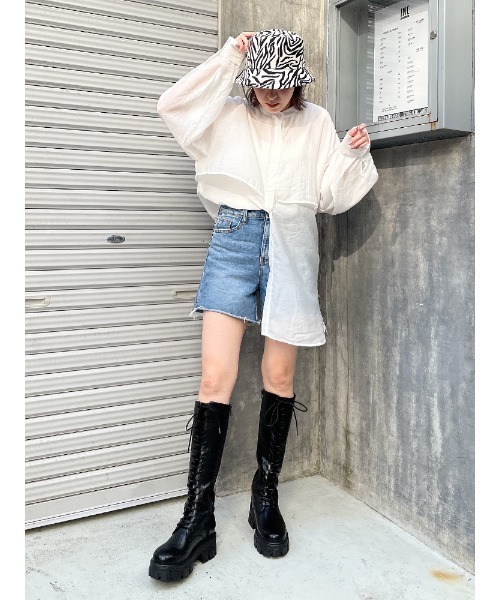 ENVYM（アンビー）の「シアーラッフルシャツ（シャツ/ブラウス・レディース・ホワイト/ブラック・FREE）」の11枚目の写真